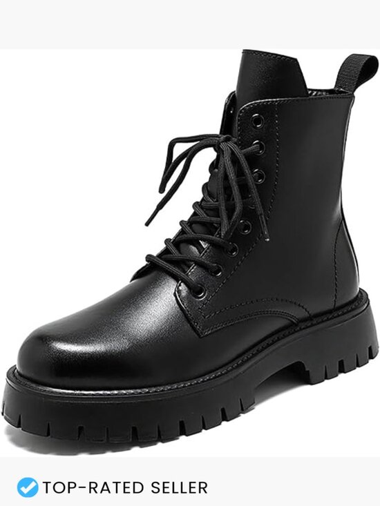 Men\'s Patent Leather Platform Combat Boots Chunky Lug Sole Lace Up Side Zipper main image 7